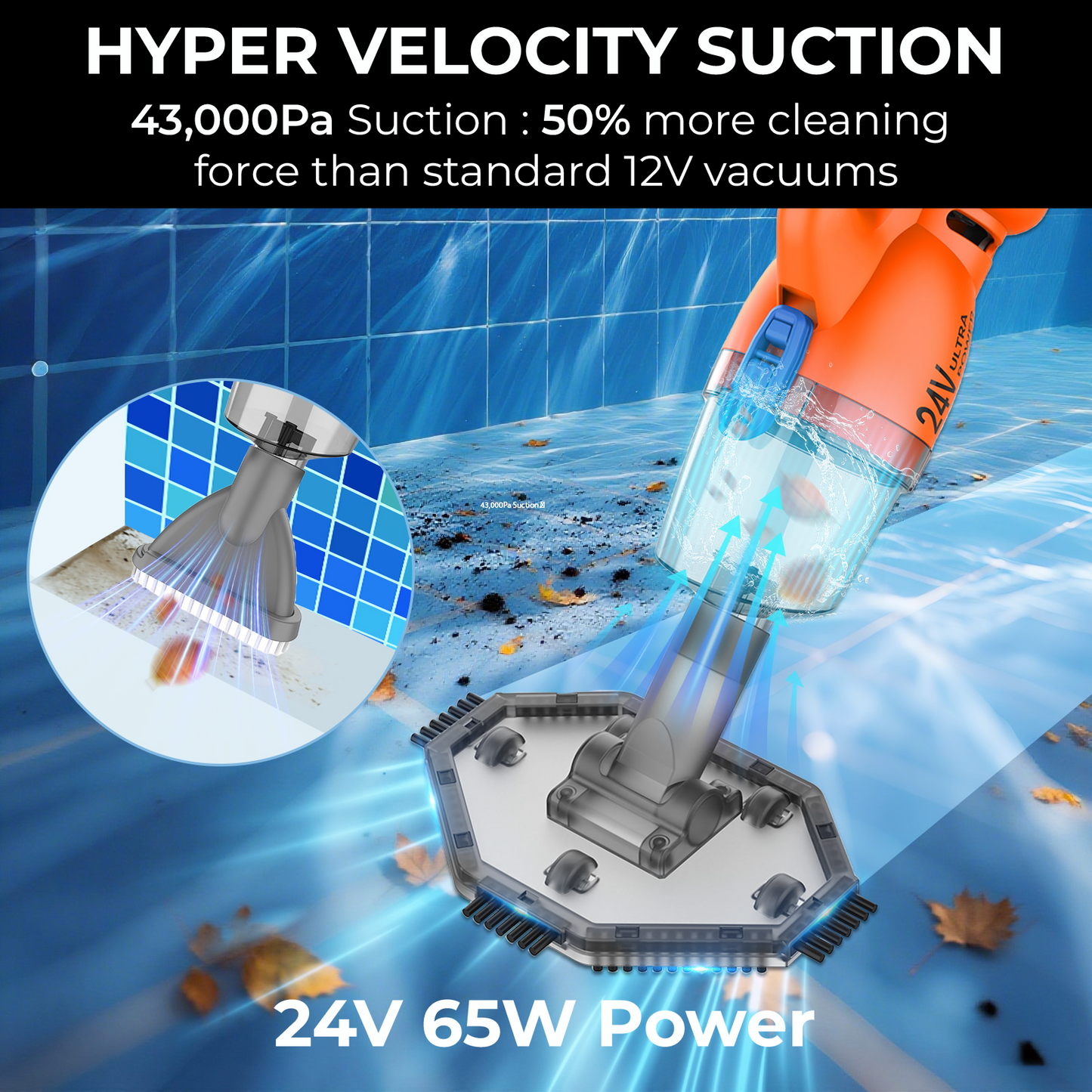 24V Ultra 65W Pool Vacuum with Micro Clean Filter